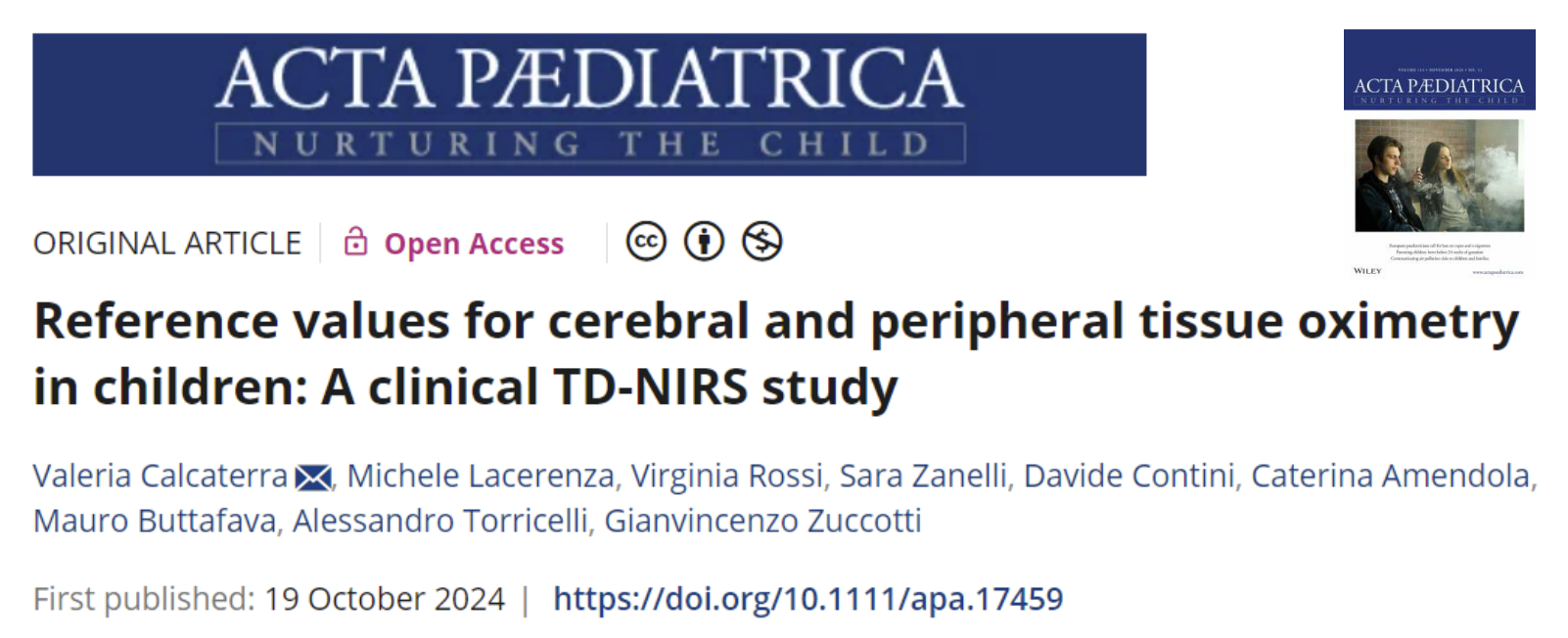 New milestone in Pediatric Tissue Oximetry!